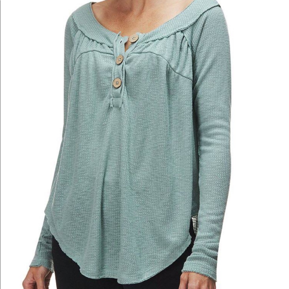 Free People Teal Button-Front Thermal